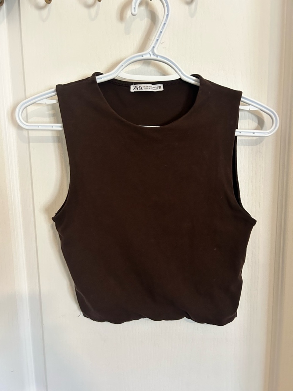 Zara Brown Sleeveless Cropped Tank Top